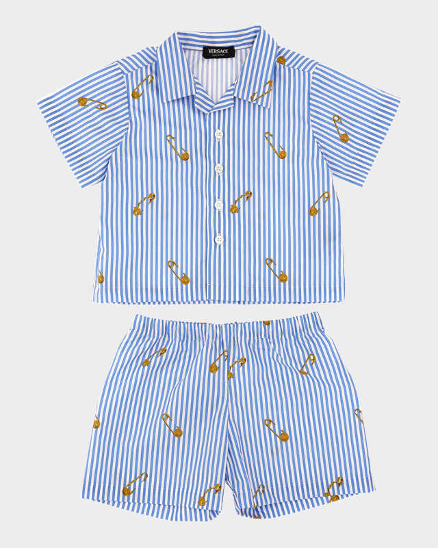 Boy's Striped Medusa Pin Poplin Top & Bottom Set, Size 6M-